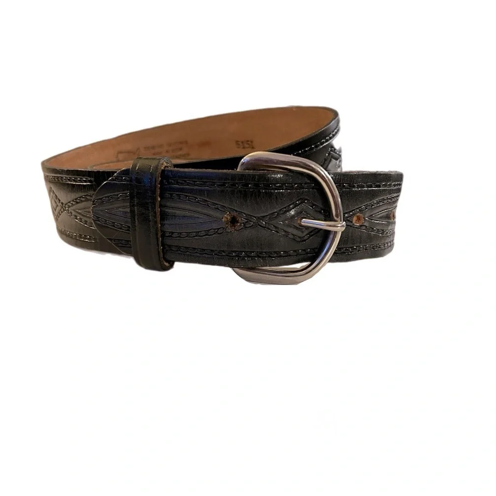 Santa Fe Co Belt Women’s Large Black Leather Western Leather Diamond Concho Belt